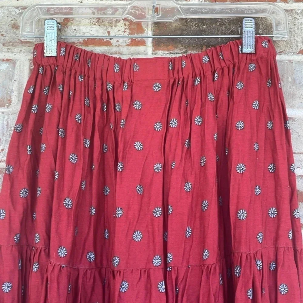 Canadian River Originals Red Vintage Border Gathered Print Maxi Skirt - Picture 5 of 6
